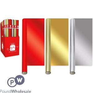 Giftmaker Christmas Plain Foil Gift Wrap 1.5m 3 Colours 50pc