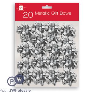 Giftmaker Metallic Gift Bows Silver 20 Pack