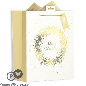 Giftmaker Christmas Gold & Cream Wreath Gift Bag Large