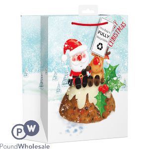 Giftmaker Santa & Reindeer Christmas Pudding Gift Bag Medium