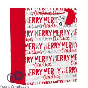 Giftmaker Red &amp; Silver Merry Christmas Gift Bag Large