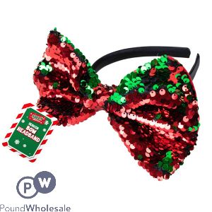 Christmas Reversible Sequin Bow Headband