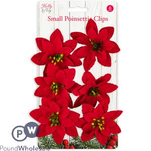 Christmas Small Poinsettia Flower Clips 6 Pack