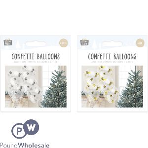 Christmas Gold & Silver Star Confetti Balloons 5 Pack Assorted