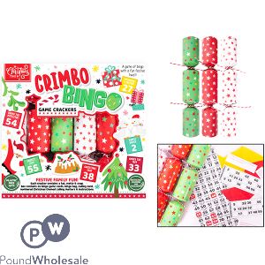 Christmas Crimbo Bingo Game Crackers 6 Pack 9"