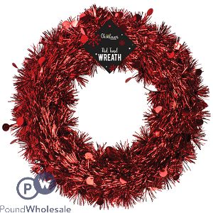 Christmas Red Tinsel Wreath 28cm