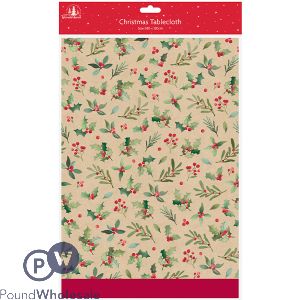 Festive Wonderland Christmas Holly Paper Tablecloth 180 X 120cm