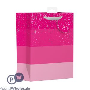 Pink & Silver Stripes Gift Bag Medium