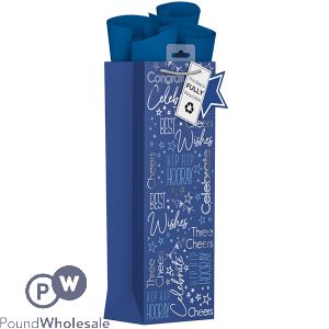 Giftmaker Blue Text Celebration Gift Bag Bottle