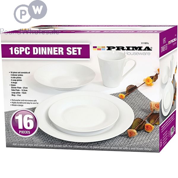 Wholesale Prima White Dinner Set 16pc Pound Wholesale