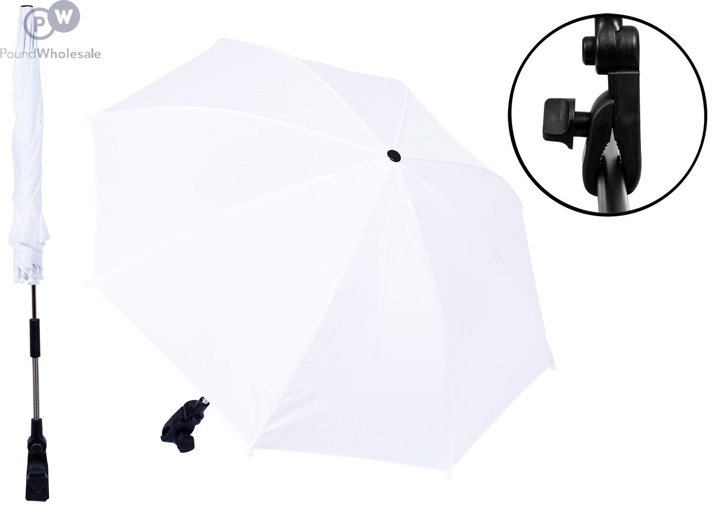 Wholesale Plain Pram Parasol 16 White Pound Wholesale