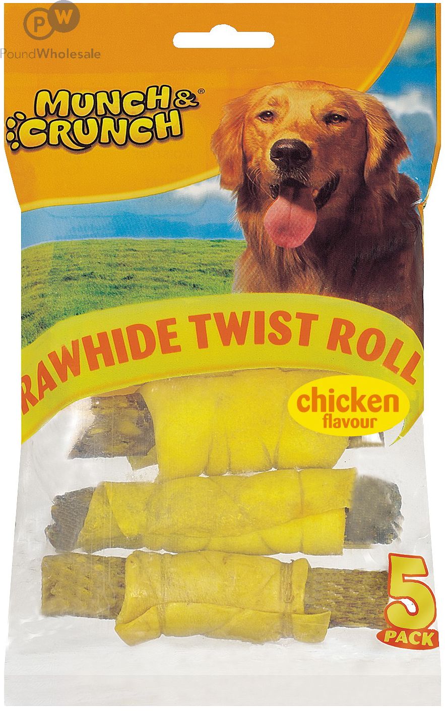 Wholesale Munch Crunch Rawhide Twist Roll Chicken Flavour 5 Pack Pound Wholesale