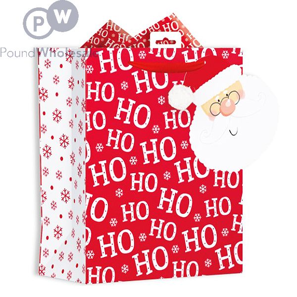 Jumbo Santa HO HO HO Plastic Christmas Gift Bag for Large Gifts w/Card 36 x