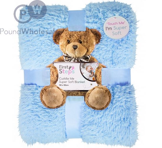 Wholesale First Steps Cuddle Me Super Soft Blue Sherpa Blanket 100 X 150cm Pound Wholesale