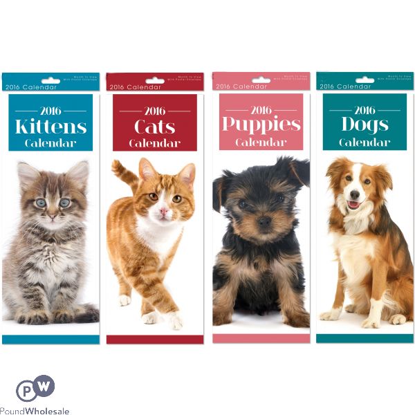 Super-slim Calendar: Cute Animals Puppies, Kittens, Dogs, Cats