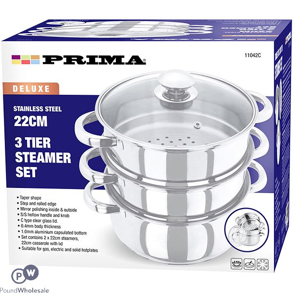 Prima Deluxe Stainless Steel 3-tier Steamer Set 22cm