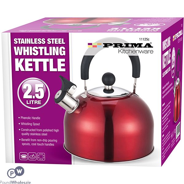 Prima Stainless Steel Red Whistling Kettle 2.5l