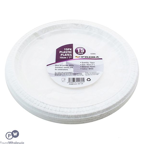Prima White Disposable Plastic Plates 18cm 15 Pack