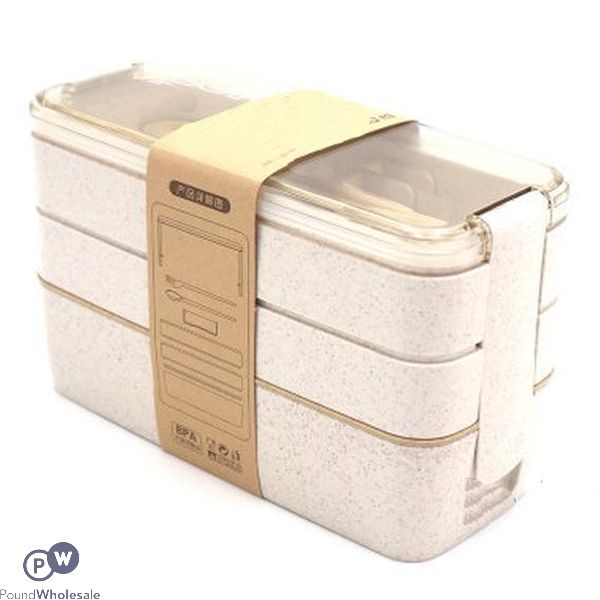 Eco Bamboo Fibre White 3 Layer Lunch Box