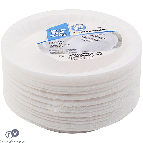 Prima Disposable White Foam Plates 18cm 20 Pack