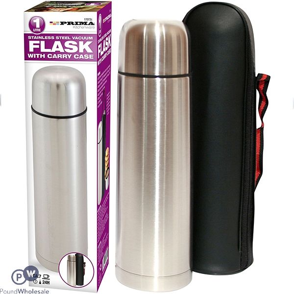 PRIMA STAINLESS STEEL VACUUM FLASK WITH CARRY CASE 1L