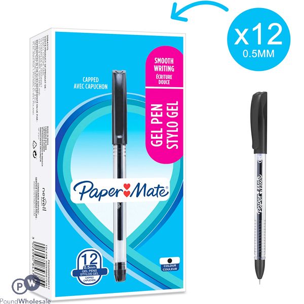 Paper Mate Black Jiffy Stylo 0.5mm Gel Pen 12 Pack