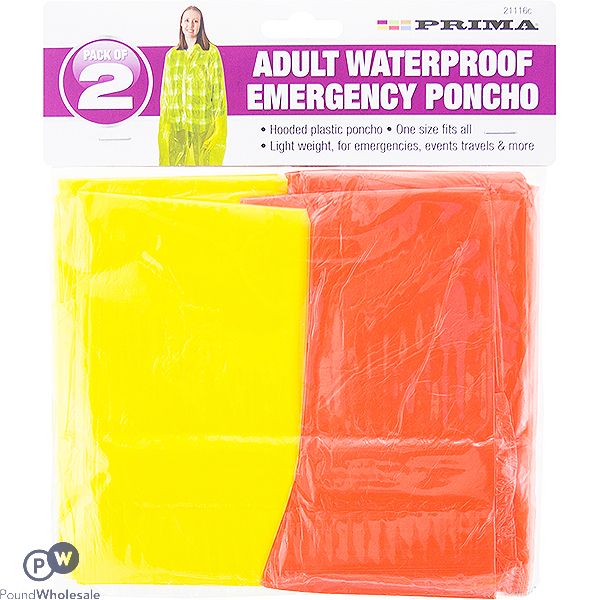 Prima Adult Waterproof Emergency Poncho 2 Pack