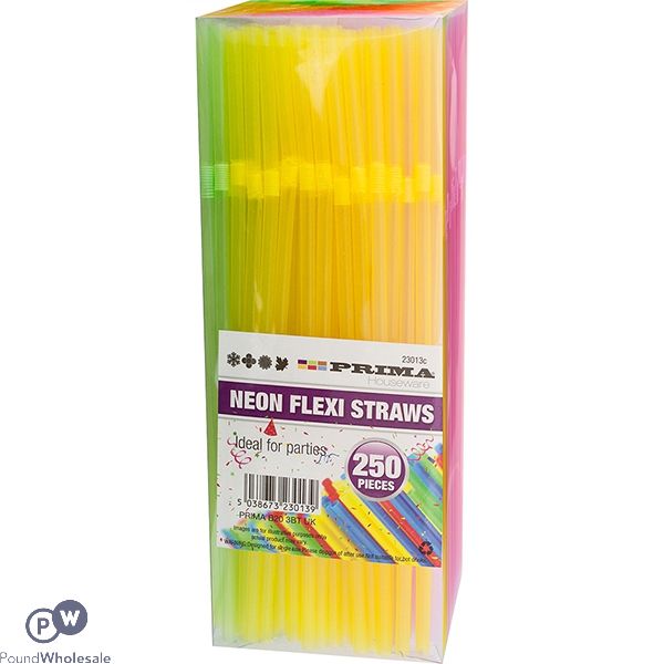 PRIMA NEON FLEXI STRAWS 250PC