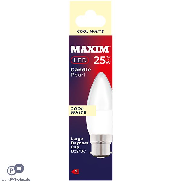 Maxim 25w-3w Candle Pearl Cool White B22/bc Led Light Bulb