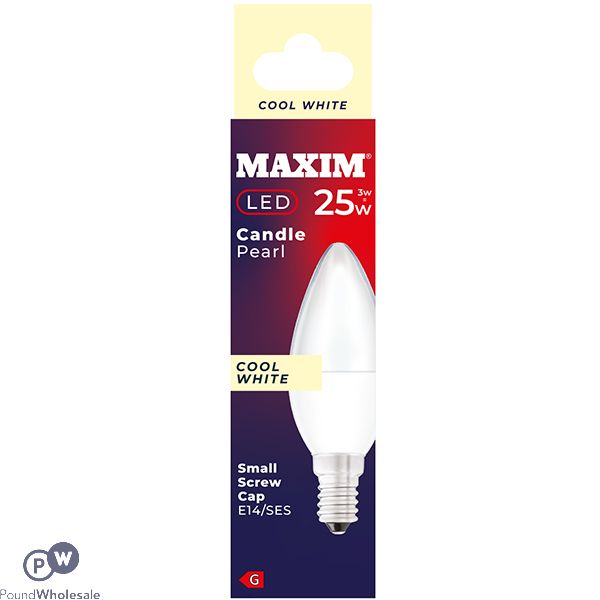 Maxim 3w=25w Candle Pearl Cool White E14 Ses Led Light Bulb