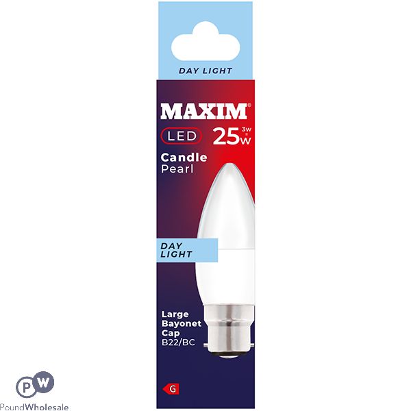 Maxim Led Light Bulb 3w=25w Candle Pearl Day Light White Bayonet Cap