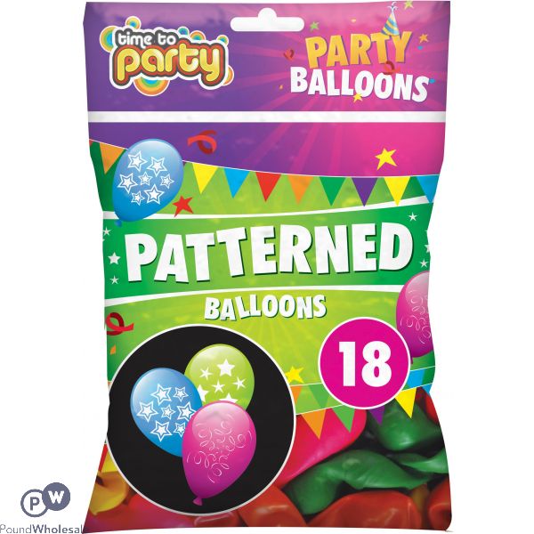 Time To Party Patterned Balloons 18pk