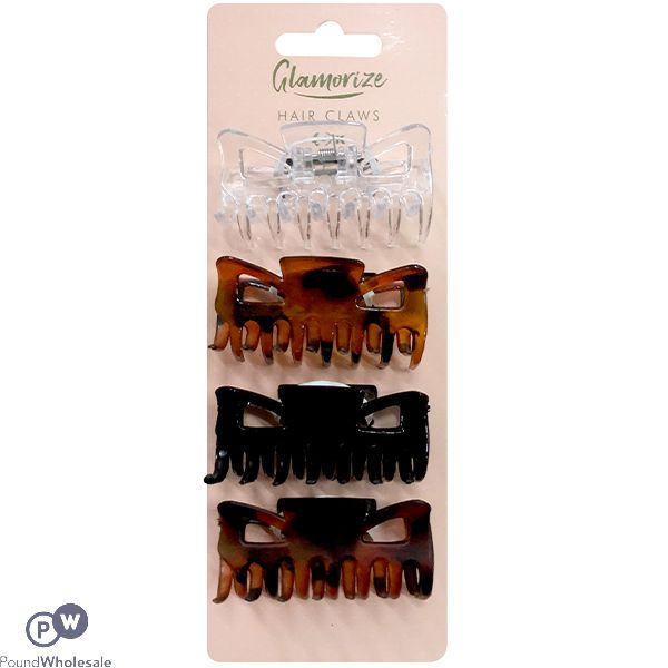 Glamorize Assorted Colour Hair Claws 4 Pack
