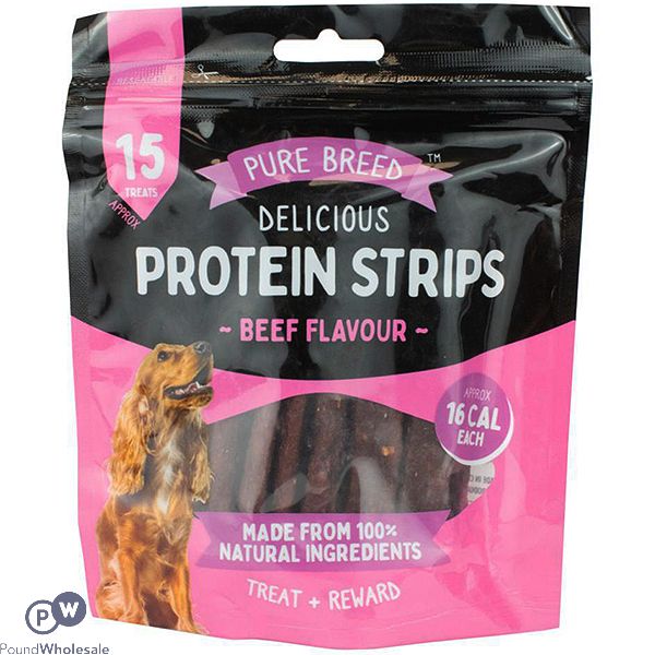 Pure Breed 100% Natural Beef Delicious Protein Strip Dog Treats 15 Pack