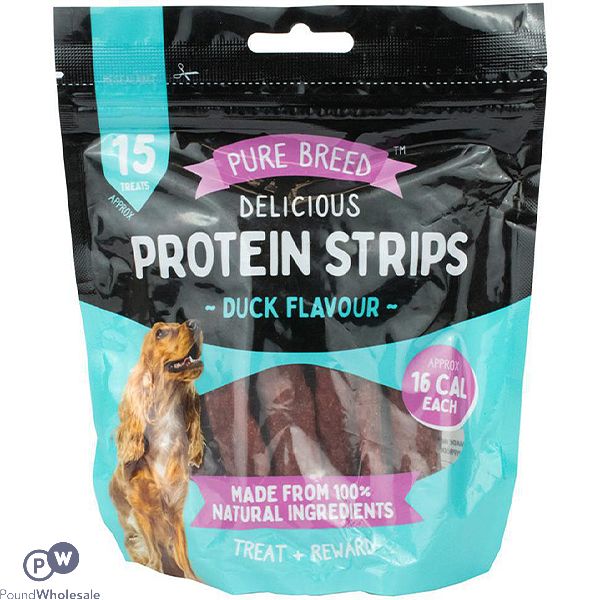 Pure Breed 100% Natural Duck Delicious Protein Strip Dog Treats 15 Pack