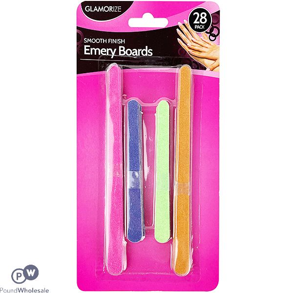 Glamorize Smooth Finish Emery Boards Assorted 28 Pack