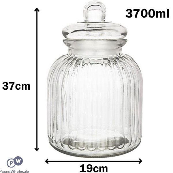 Extra Large Ribbed Faceted Clear Glass Jar 3700ml