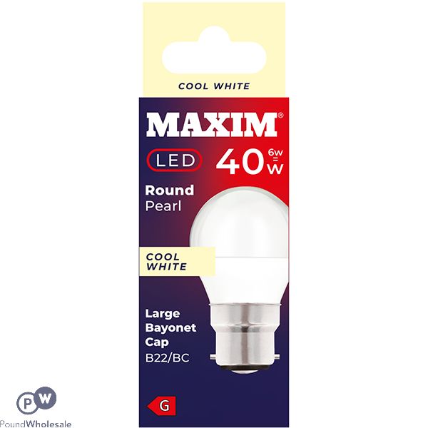Maxim 6W=40W Round Pearl Cool White B22 BC LED Light Bulb