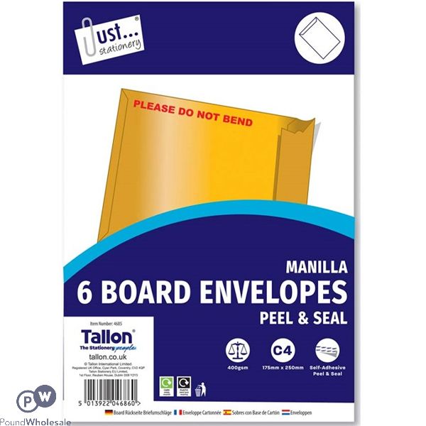 Just Stationery Board Envelopes 6 Pack 175 X 250mm
