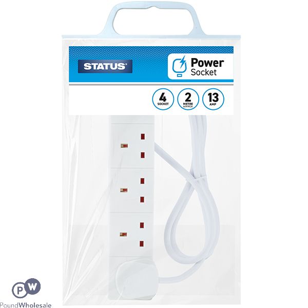 Status 13amp 4-way Power Socket Extension Cable 2m