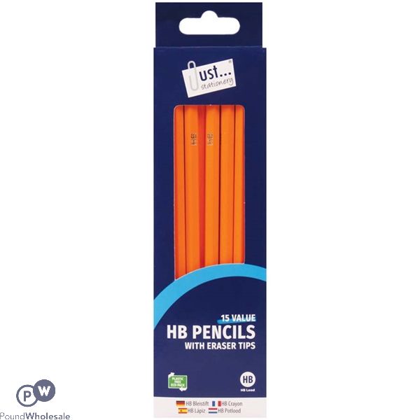 Just Stationery Eraser Tipped HB Pencils 15 Pack