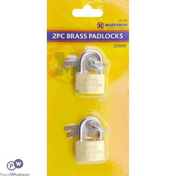 MARKSMAN 25MM BRASS PADLOCKS WITH KEYS 2 PACK