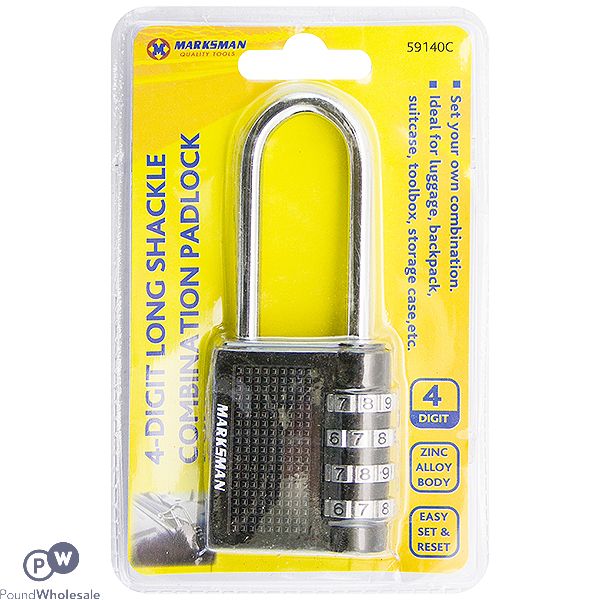 Marksman 4-digit Long Shackle Combination Padlock