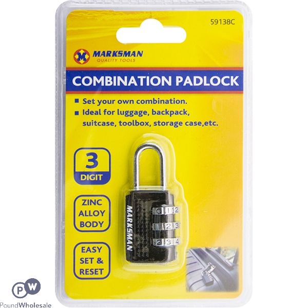 MARKSMAN 3-DIGIT COMBINATION ZINC ALLOY SLIM PADLOCK