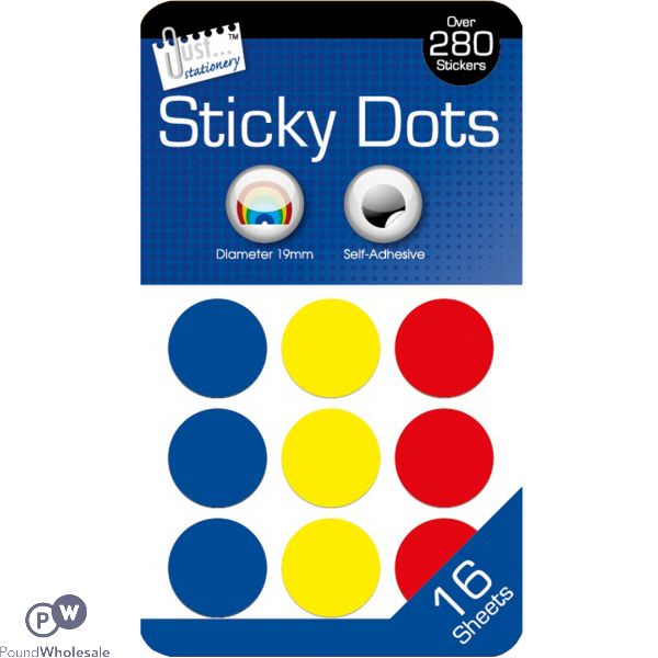 Just Stationery 280+ Sticky Dots Assorted Colours