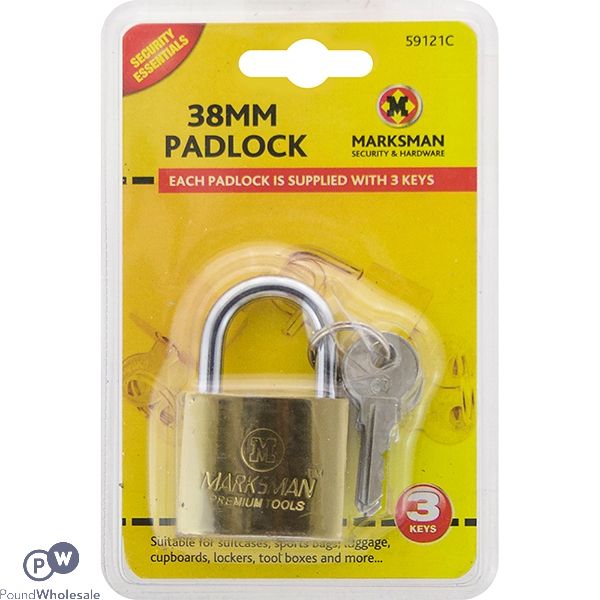 Marksman 38mm Brass-coated Padlock With 3 Keys