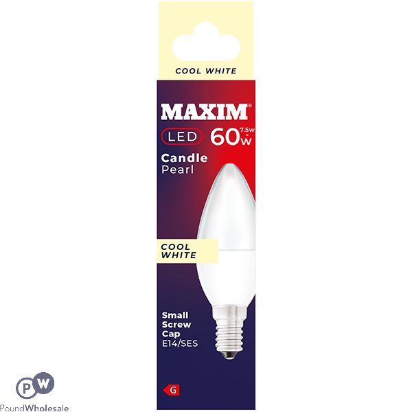 Maxim 7.5W=60W Candle Pearl Cool White E14 SES LED Light Bulb