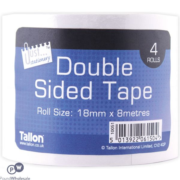Just Stationery Double-Sided Tape 18mm X 8m 4 Pack