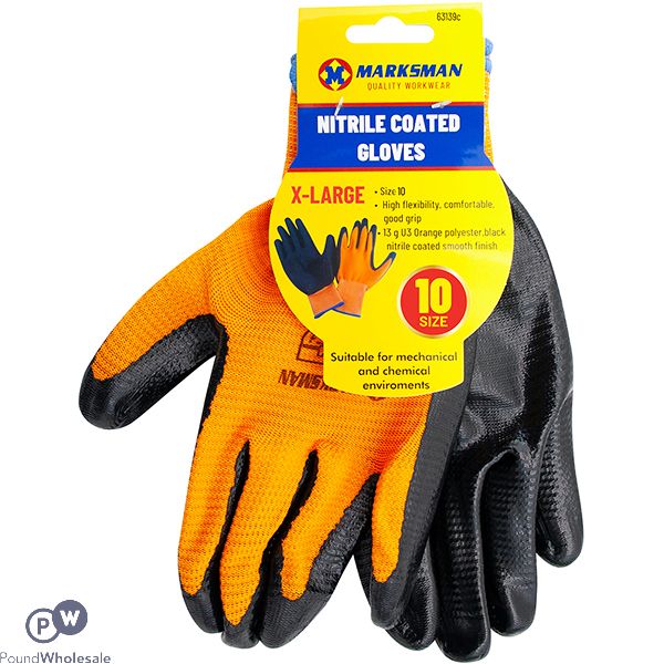 Marksman Nitrile-Coated Orange Polyester Gloves Xl