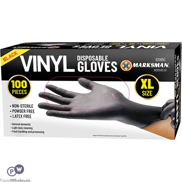 Marksman Black Vinyl Disposable Gloves Xl 100pc